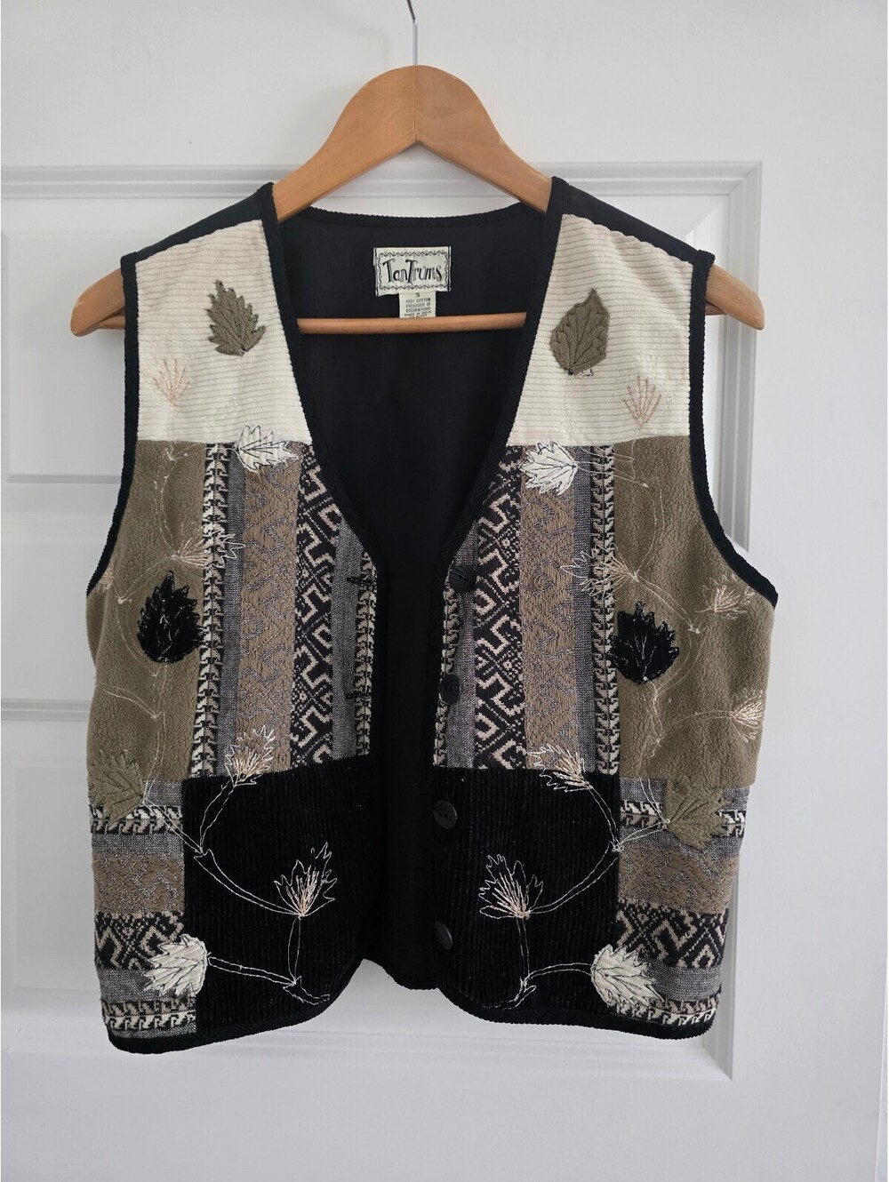 90s vintage fall patchwork button-front vest. Size S.